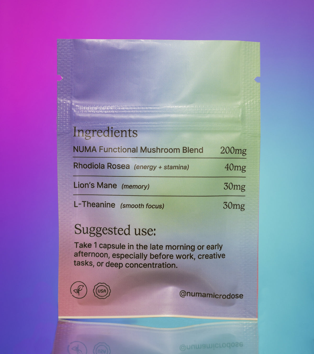 Focus Capsules – back of package